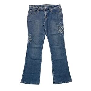 Y2K Beaded Sequin Floral Embellished Bootcut Statement Jeans Western Glam Denim
